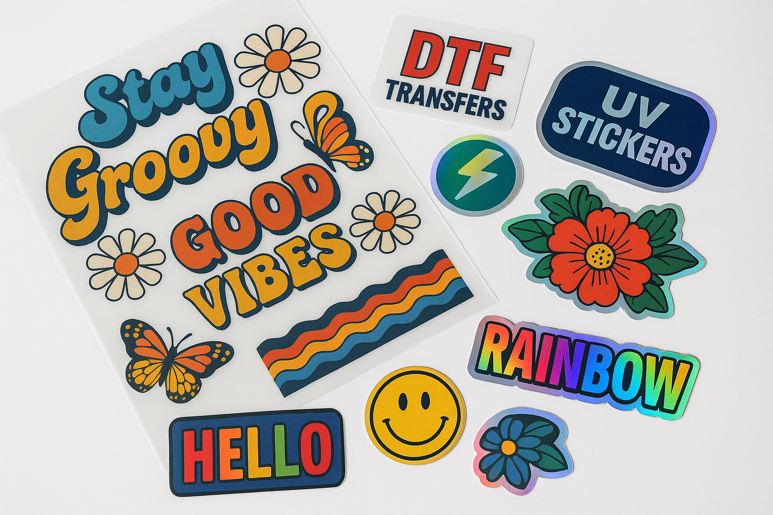 can you show real dtf transfers and UV stickers